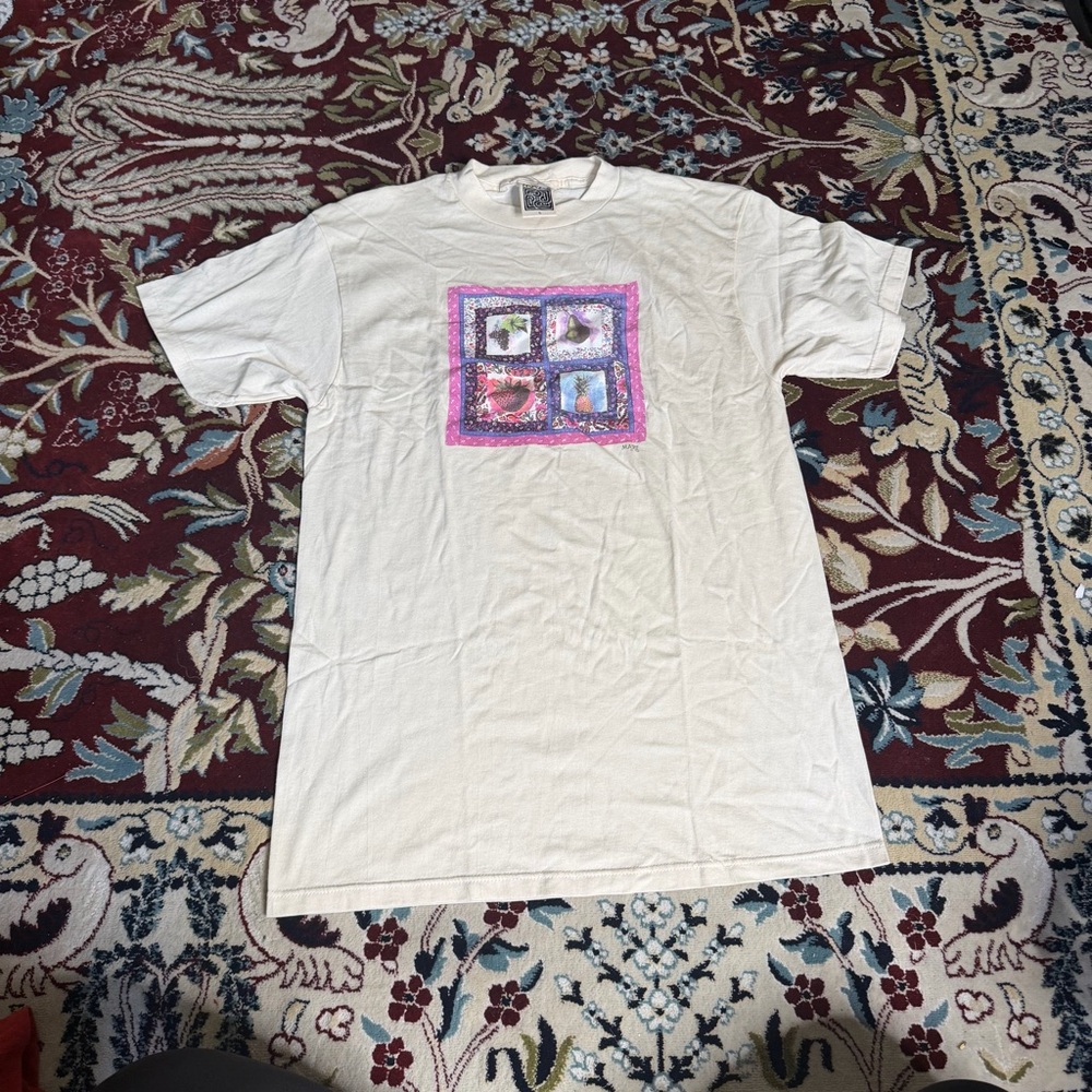 90s Deadstock White vintage fruit patchwork t-shirt